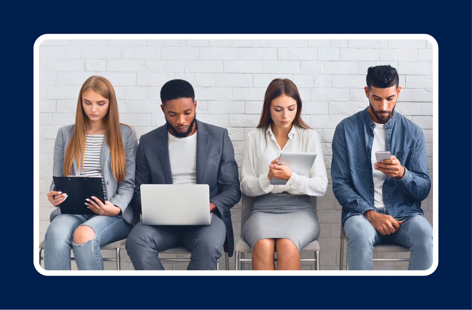 Job candidates waiting for interviews representing a Detroit talent pipeline for hiring tech talent