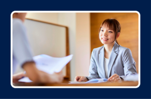 Candidate answering behavioral interview questions during a job interview.