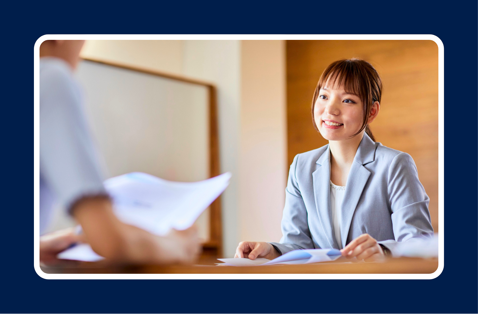 Candidate answering behavioral interview questions during a job interview.