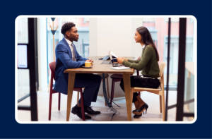 Professional answering AI interview questions during a job interview
